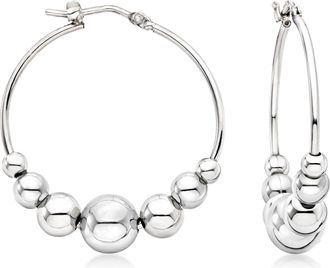 Ross-Simons Italian Sterling Silver Graduated Bead Hoop Earrings