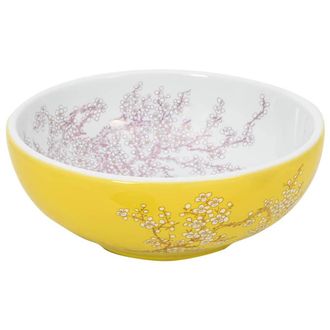 Berkfield Home Durable Countertop Basin White & Yellow Round OE&para;41x14 cm Ceramic | Size: 41x14 cm