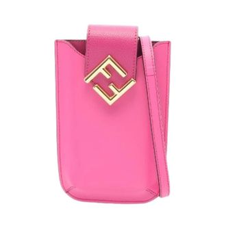 Fendi Pre-owned Cross Body Bags, female, Pink, Size: ONE SIZE Pre-owned FF Diamond Leather Phone Shoulder Bag