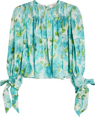 Chlo&eacute; Printed Cropped Silk Blouse - Blue - 38 (UK10 / S)