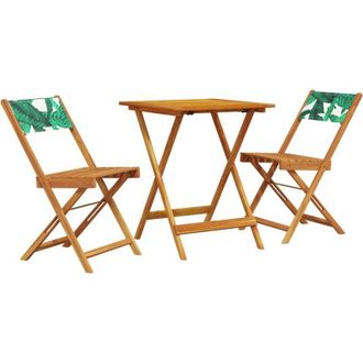 vidaXL Juego De Bistro De 3 Piezas Tela Madera Maciza Estampado Hojas Vidaxl