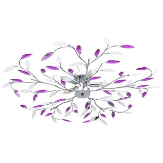 Berkfield Home Ceiling Lamp with Acrylic Crystal Leaf Arms for 5 E14 Bulbs Purple
