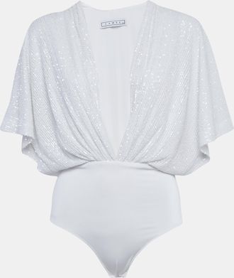 In The Mood For Love White Sequin Plunge Neck Bodysuit