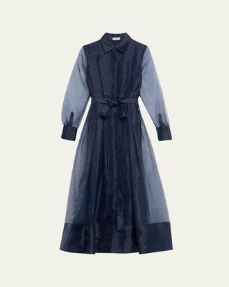 SIMKHAI Montgomery Pleated Organza Maxi Shirtdress