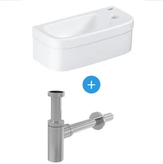 GROHE Mueble Lavabo Euro Ceramic 370 X 180 Mm + Sif&oacute;n Met&aacute;lico Alca, Cromo (39327000-set)