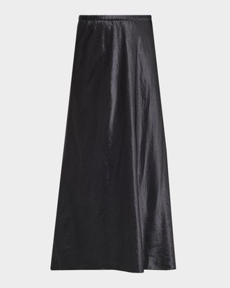 Eileen Fisher Crinkled Satin Straight Midi Skirt
