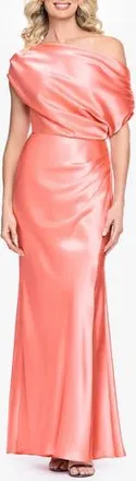 Betsy & Adam One-Shoulder Satin Sheath Gown in Coral at Nordstrom Rack, Size 12