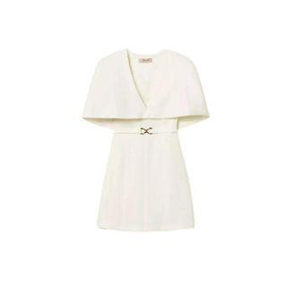 Twinset Short Dresses, female, White, Size: XS Short Dress in Linen Blend Twill