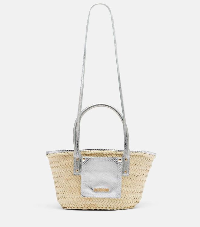 Soli Small croc-effect raffia basket bag