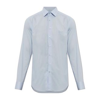 Etro Katoenen overhemd met geborduurd logo - Heren - Zakelijke Overhemden - Blauw - XL - Katoen - Overhemden
