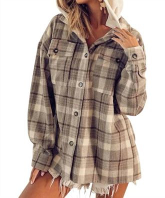 Bibi Hooded Flannel Jacket In Mocha Multi