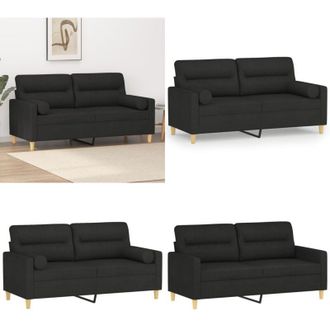 vidaXL Divano a 2 Posti con Cuscini Nero 140 cm in Tessuto - Divano in tessuto - Divano con cuscini
