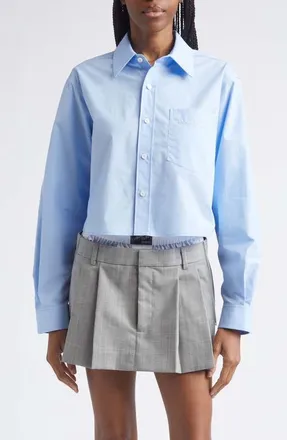 Alexander Wang Logo Crop Cotton Button-Up Shirt in Oxford Blue at Nordstrom, Size X-Large