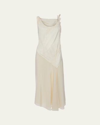Victoria Beckham Asymmetric Lace-Trim Sleeveless Midi Dress