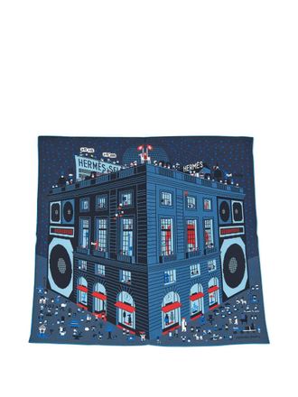 Herm&egrave;s patterned pocket square - men - Silk - One Size - Blue