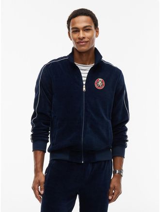 Tommy Hilfiger Mens Crest Patch Velour Track Jacket - Carbon Navy - XL