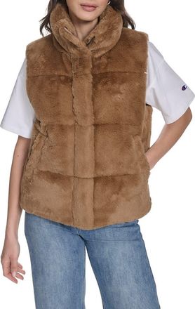 Champion Faux Fur Puffer Vest in Cognac at Nordstrom Rack, Size X-Large