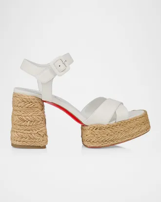 Christian Louboutin 70mm Calakala Leather Crisscross Espadrille Sandals