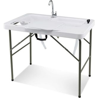 Costway Costway Mesa Plegable Camping, 2 En 1 Mesa+estaci&oacute;n De Limpieza, Grifo Giratorio 360&deg;y 2 Fregaderos Para Pesca, Mesa De Picnic Port&aacute;til Para Camping, 