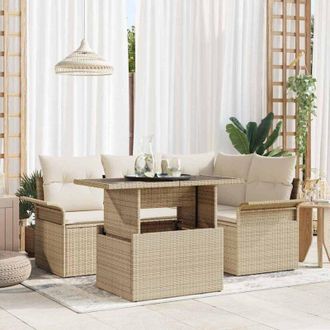 vidaXL Vidaxl - Conjunto De Sof&aacute; De Jard&iacute;n Con Coj&iacute;n 5 Pcs Beige Polirat&aacute;n