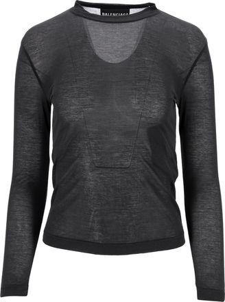 Balenciaga Balenciaga Strakke Crewneck Lange Mouwen Top in Grijs Katoen