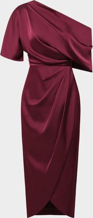 Theia Rayna Draped One-Shoulder High-Low Gown