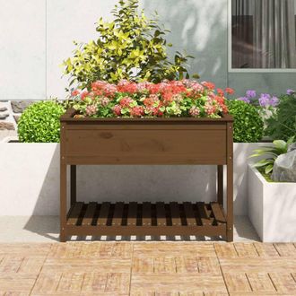 Berkfield Home Planter with Shelf Honey Brown 111.5x111.5x81 cm Solid Wood Pine