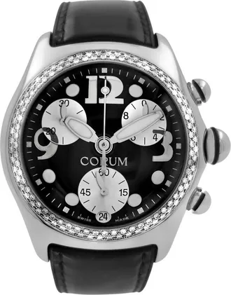 Corum Pre-owned Corum Bubble Chronograph Quartz Diamond Black Dial Mens Watch 396.157.47