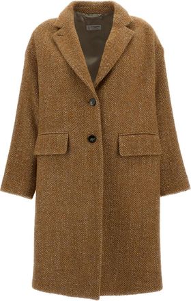 Alberto Biani Light Brown Wool-Blend Single-Breasted Short Coat