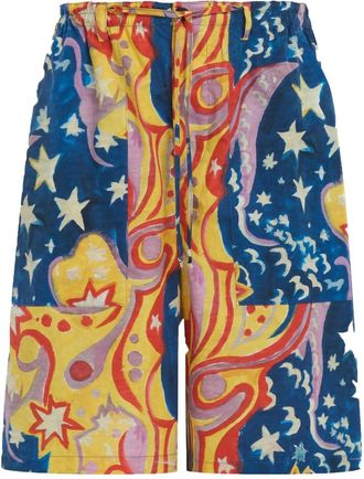 Marni graphic-print drop-crotch shorts - men - Cotton - 52 - Blue