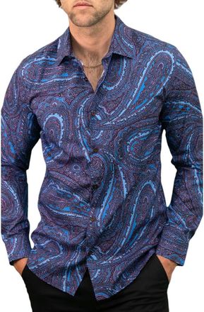 Lords of Harlech Norman Button-Up Shirt in Caserta Paisley Navy at Nordstrom, Size X-Large