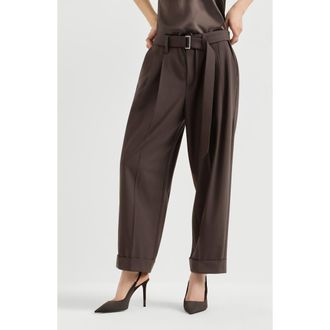 Brunello Cucinelli Tropical luxury wool baggy sartorial trousers in Coffee at Nordstrom, Size 50