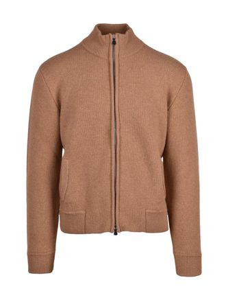 Masq Beige Wool-Blend Zip Cardigan