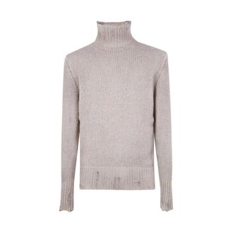 Avant Toi Turtlenecks, male, Beige, Size: XL Beige Ribbed Knit Turtleneck Sweater