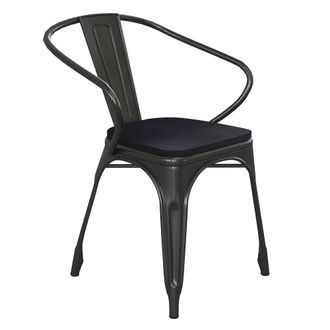 Flash Furniture Black Metal Indoor-Outdoor Chair with Arms with Black Poly Resin Wood Seat