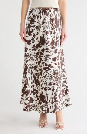 Vigoss Animal Print Satin Maxi Skirt in Cow at Nordstrom Rack, Size X-Small