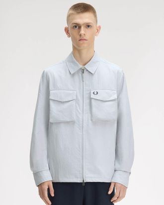 Fred Perry Mens Overshirt in Light Grey Nylon - Size X-Large