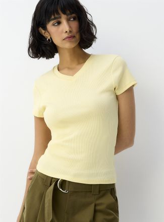 Icone Womens Finely ribbed V-neck Tee Shirt