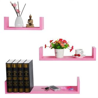 Woltu Woltu Mensole Da Muro Forma U Scaffale A Parete Set Di 3pz Rosa