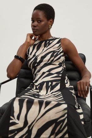 Karen Millen Womens Zebra Print Crepe Pleated Maxi Dress - Monochrome Multi - Size X-Small