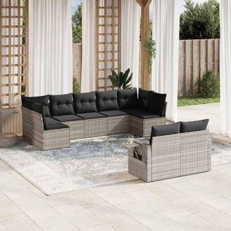 vidaXL Set Muebles Jard&iacute;n 9 Pzas Y Cojines Rat&aacute;n Sint&eacute;tico Gris Claro Vidaxl