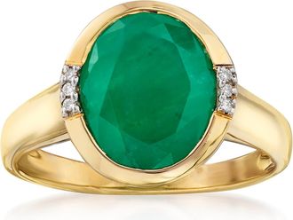 Ross-Simons Emerald Ring With Diamond Accents in 14kt Yellow Gold