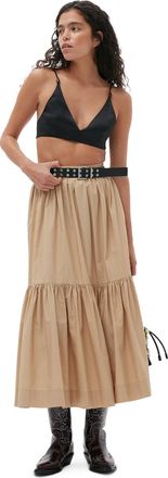 Ganni Cotton Poplin Maxi Flounce Skirt in Curds and Whey Size 10 Womens