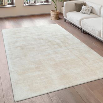 Paco Home Paco Home - Alfombra Sal&oacute;n Vintage Pelo Corto Hecha A Mano De Alta Calidad Viscosa 120x170 Cm, Crema