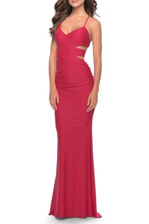 La Femme Side Cut Out Jersey Dress with Strappy Back in Red at Nordstrom, Size 10