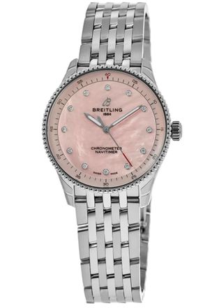 Breitling Navitimer 32 Pink Mother of Pearl Diamond Dial Steel Womens Watch A77320D91K1A1