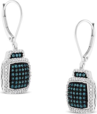 House of Brilliance Black Rhodium over.925 Sterling Silver ¾ Cttw Blue and White Diamond Cushion Shaped Dangle Earrings