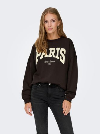Jacqueline de Yong Sweatshirt JDY JDYMESA L/S O-NECK EMB SWEAT JRS NOOS, Damen, Gr. XL, ganache detail:paris cd emb, Sweatware, Obermaterial: 100% Baumwolle, bedruckt, r