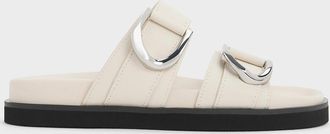 Charles & Keith Gabine Silver-Buckle Leather Slides