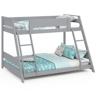 Costway Costway 2-in-1 Single Over Double Bunk Bed Convertible Bed Frame w/ 2 Ladders in Grey